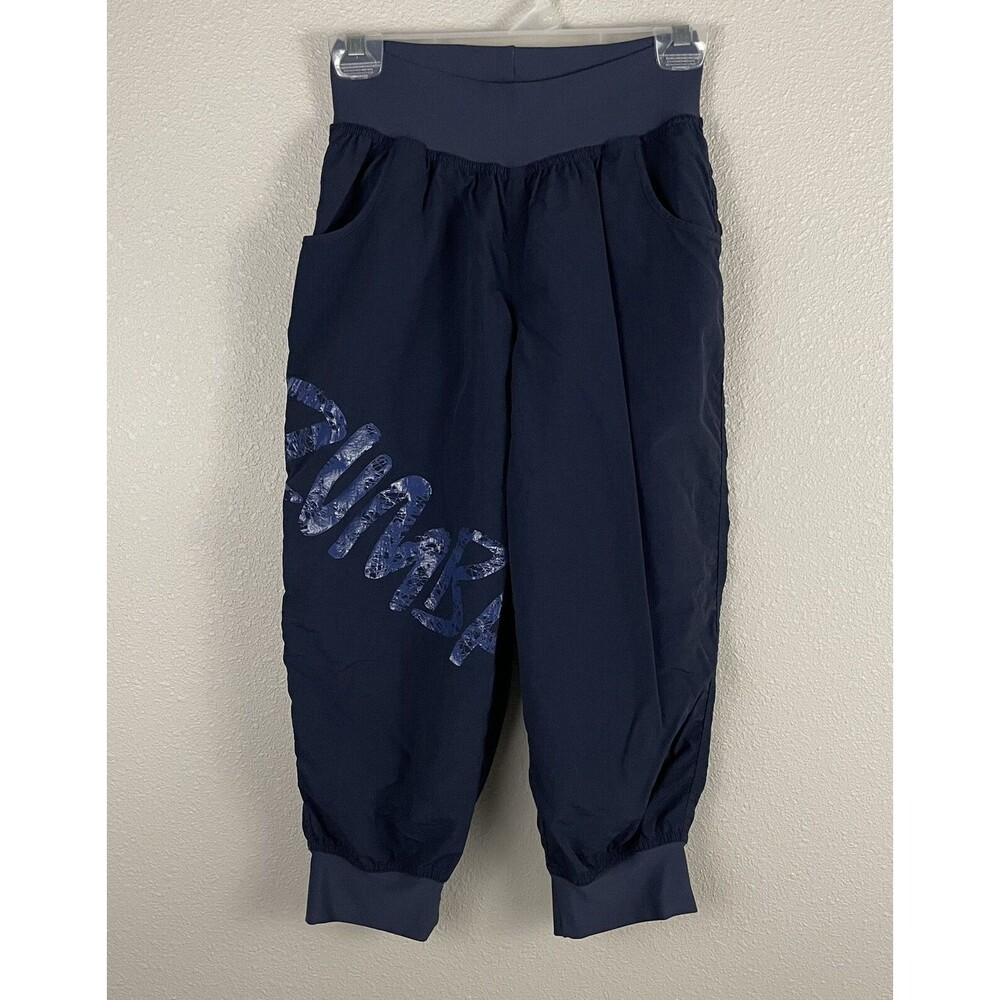 Zumba Womens Small Blue Crop Nylon Y2K Baggy Dance Workout Athletic Pants